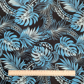 Black & Blue Monstera Tribal Hawaiian Fabric – Polycotton - 0