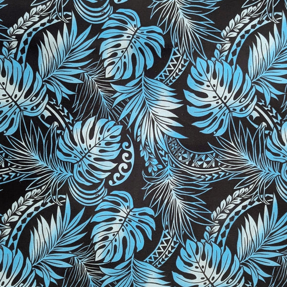 Black & Blue Monstera Tribal Hawaiian Fabric – Polycotton