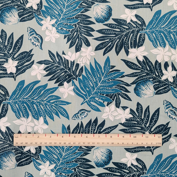 Blue Fern & Plumeria Hawaiian Fabric – Polycotton Blend