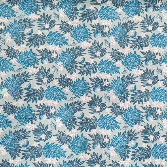 Blue Fern & Plumeria Hawaiian Fabric – Polycotton Blend