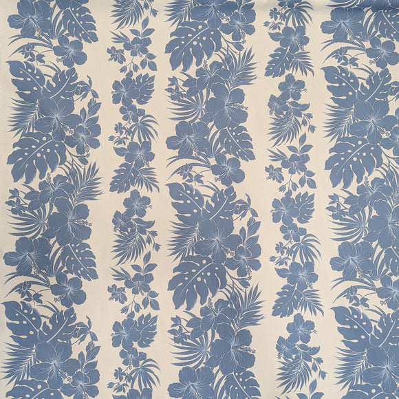 Blue Hibiscus Monstera Stripe Hawaiian Fabric – Polycotton