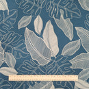 Blue Monstera & Tropical Leaf Line Art Hawaiian Fabric – Polycotton-2