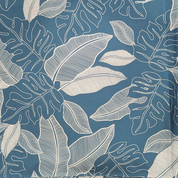 Blue Monstera & Tropical Leaf Line Art Hawaiian Fabric – Polycotton