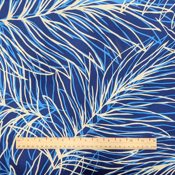 Blue Palm Leaf Modern Hawaiian Fabric – Polycotton - 0