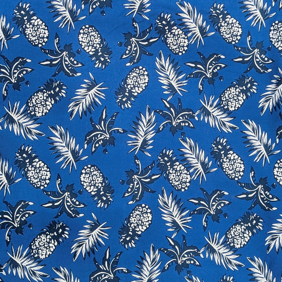 Blue Pineapple & Palm Leaf Hawaiian Fabric – 100% Cotton