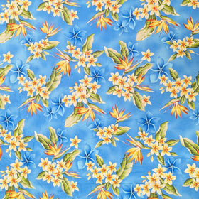 Blue Plumeria & Bird of Paradise Hawaiian Fabric – 100% Cotton