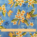 Blue Plumeria & Bird of Paradise Hawaiian Fabric – 100% Cotton-2