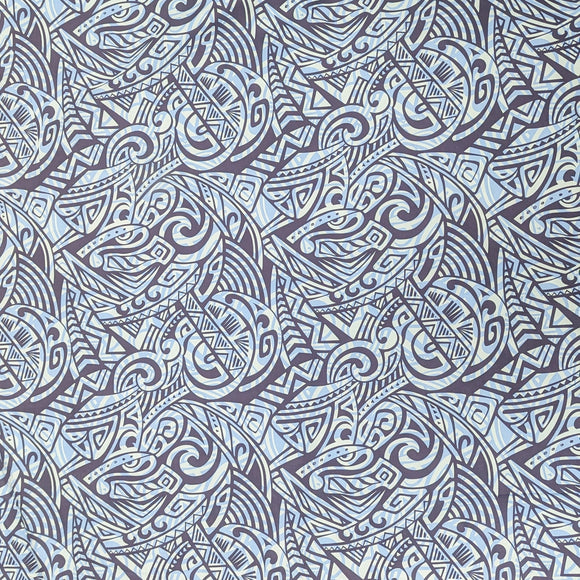 Blue Tribal Fish Hawaiian Fabric – 100% Cotton Polynesian Print