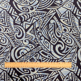 Blue Tribal Fish Hawaiian Fabric – 100% Cotton Polynesian Print - 0
