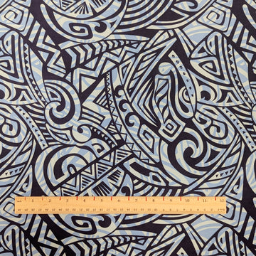 Blue Tribal Fish Hawaiian Fabric – 100% Cotton Polynesian Print - 0