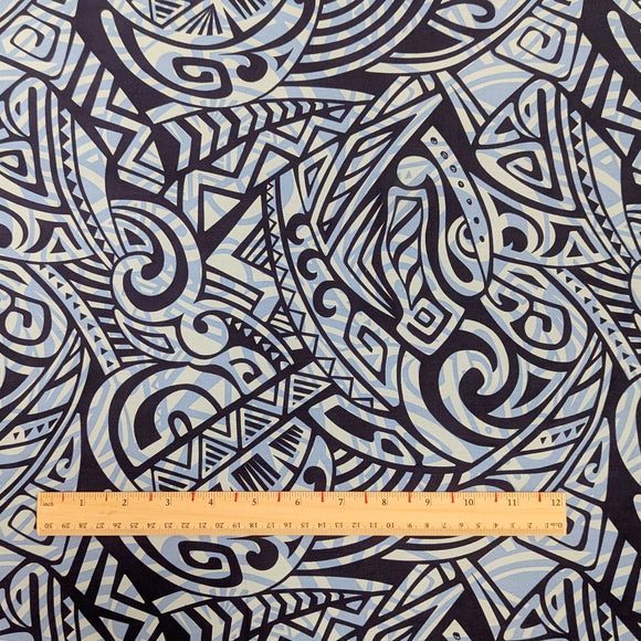Blue Tribal Fish Hawaiian Fabric – 100% Cotton Polynesian Print