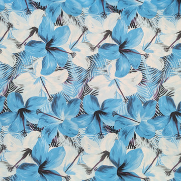 Blue & White Hibiscus Hawaiian Fabric – Polycotton Blend