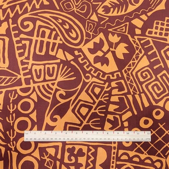 Brown Tribal Polynesian Hawaiian Fabric – Polycotton