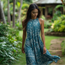 Princess Kaiulani Pāʻū Rider Maxi Halter Dress – Peacock Feather Print Inspired by Pikake | Soft Rayon-1