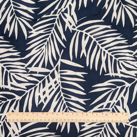 Deep Blue Palm Leaf Hawaiian Fabric – Polycotton - 0