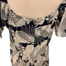 Flare Sleeve  Hawaiian plants Print Rayon Dress - Navy