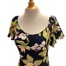 Navy Hibiscus Flare Sleeve Rayon Dress　2869-5