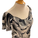 Flare Sleeve  Hawaiian plants Print Rayon Dress - Navy