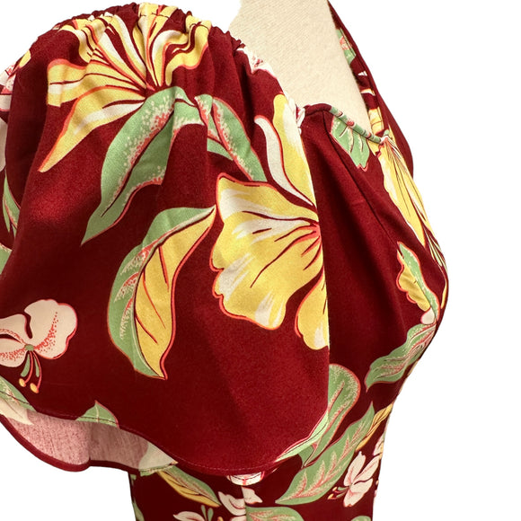 Red Hibiscus Flare Sleeve Rayon Dress