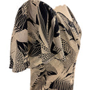 Flare Sleeve  Hawaiian plants Print Rayon Dress - Navy