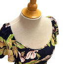 Navy Hibiscus Flare Sleeve Rayon Dress　2869-7