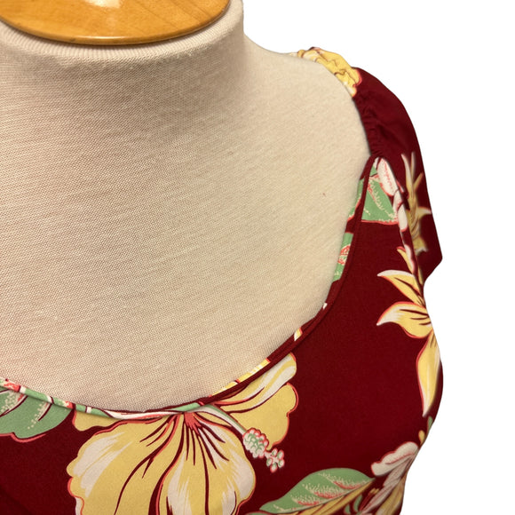 Red Hibiscus Flare Sleeve Rayon Dress