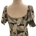 Flare Sleeve  Hawaiian plants Print Rayon Dress - khaki　2869