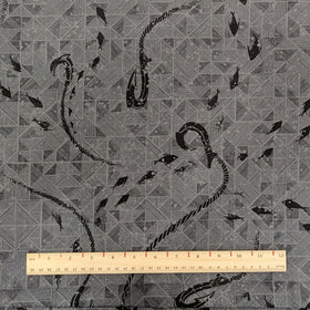 Gray Fish Hook (Makau) & Geometric Hawaiian Fabric – 100% Cotton - 0
