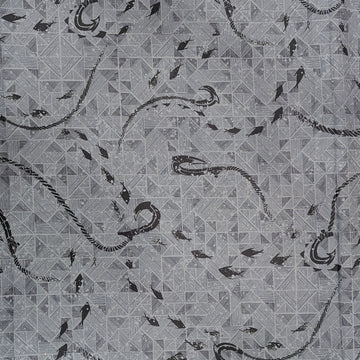 Gray Fish Hook (Makau) & Geometric Hawaiian Fabric – 100% Cotton