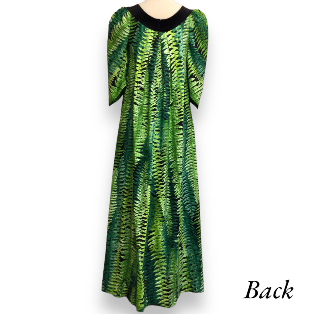 Beautiful Green Ferns Velvet Collar Muumuu Dress  2081