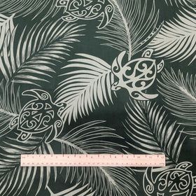 Green Honu & Palm Leaf Hawaiian Fabric – Polycotton - 0