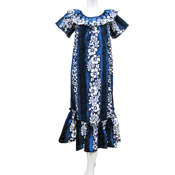 Buy blue White Hibiscus Mid-Length Muumuu