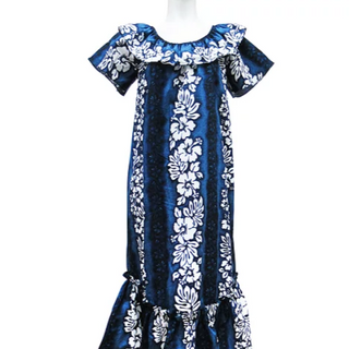 Buy blue White Hibiscus Mid-Length Muumuu