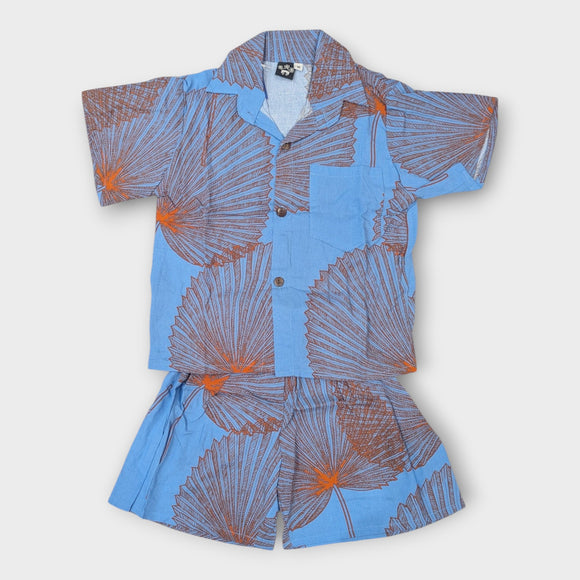 Kids Boy's Rayon Hawaiian Shirt & Shorts Set with Loulu Palm Leaf Print