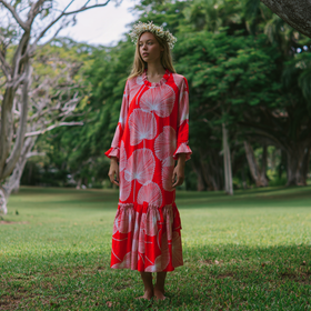 long sleeve hawaiian maxi dress