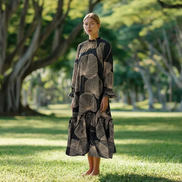long sleeve hawaiian maxi dress