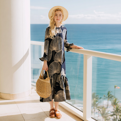 long sleeve hawaiian maxi dress