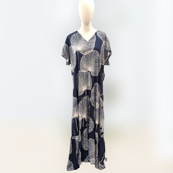 Women’s Relaxed V-Neck Rayon Dress with Ruffle Sleeves in the Loulu Print