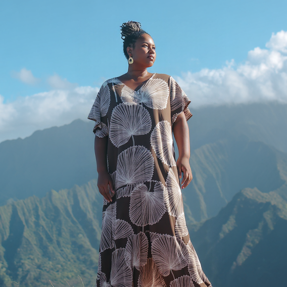 Women’s Relaxed V-Neck Rayon Dress with Ruffle Sleeves in the Loulu Print