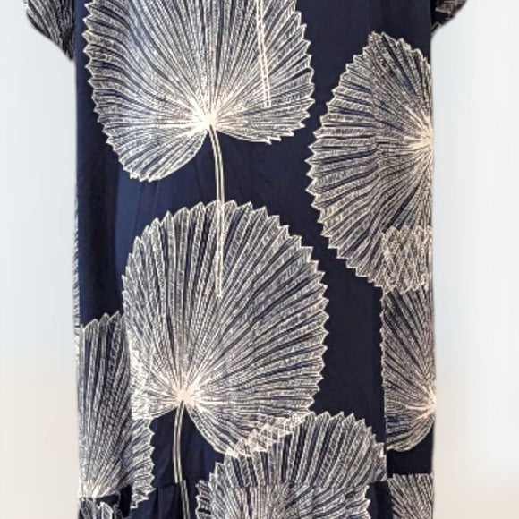 Women’s Relaxed V-Neck Rayon Dress with Ruffle Sleeves in the Loulu Print