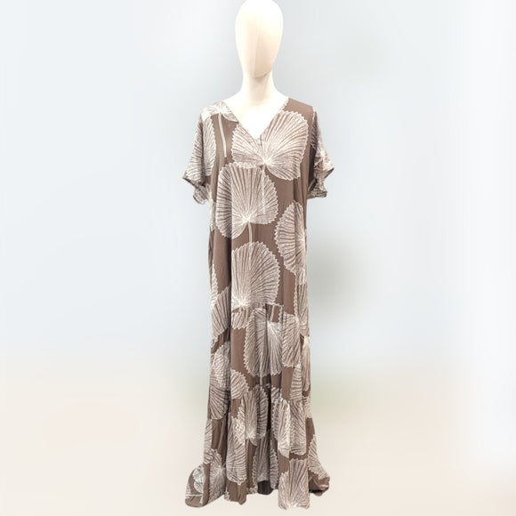 Women’s Relaxed V-Neck Rayon Dress with Ruffle Sleeves in the Loulu Print
