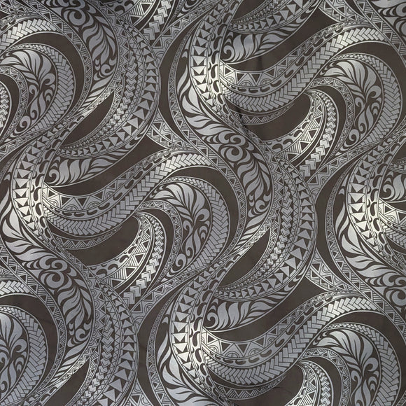 Monochrome Polynesian Wave Hawaiian Fabric – 100% Cotton