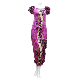 Straight Column Hawaiian Dress with Beautiful Lei Print-Purple