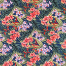 Navy Tropical Hibiscus & Orchid Hawaiian Fabric – Polycotton-1