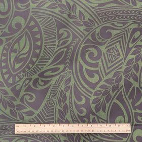 Olive Green Tribal Hawaiian Fabric – Polycotton Polynesian Print - 0