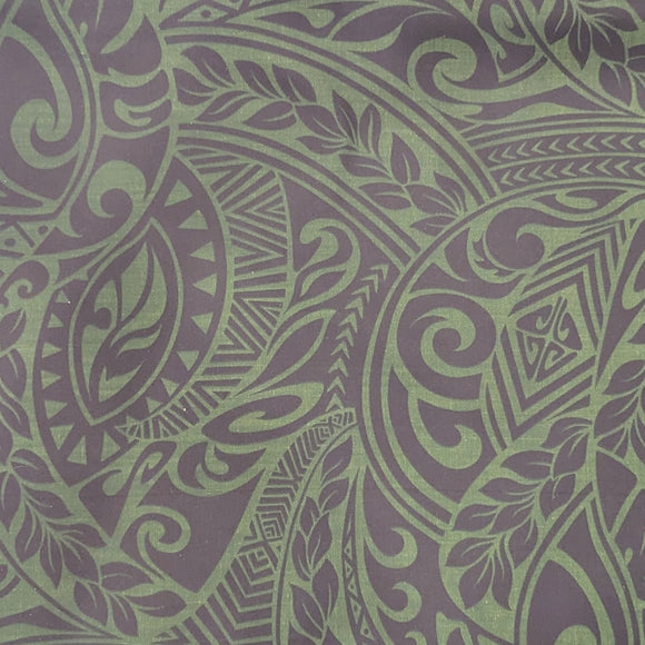 Olive Green Tribal Hawaiian Fabric – Polycotton Polynesian Print