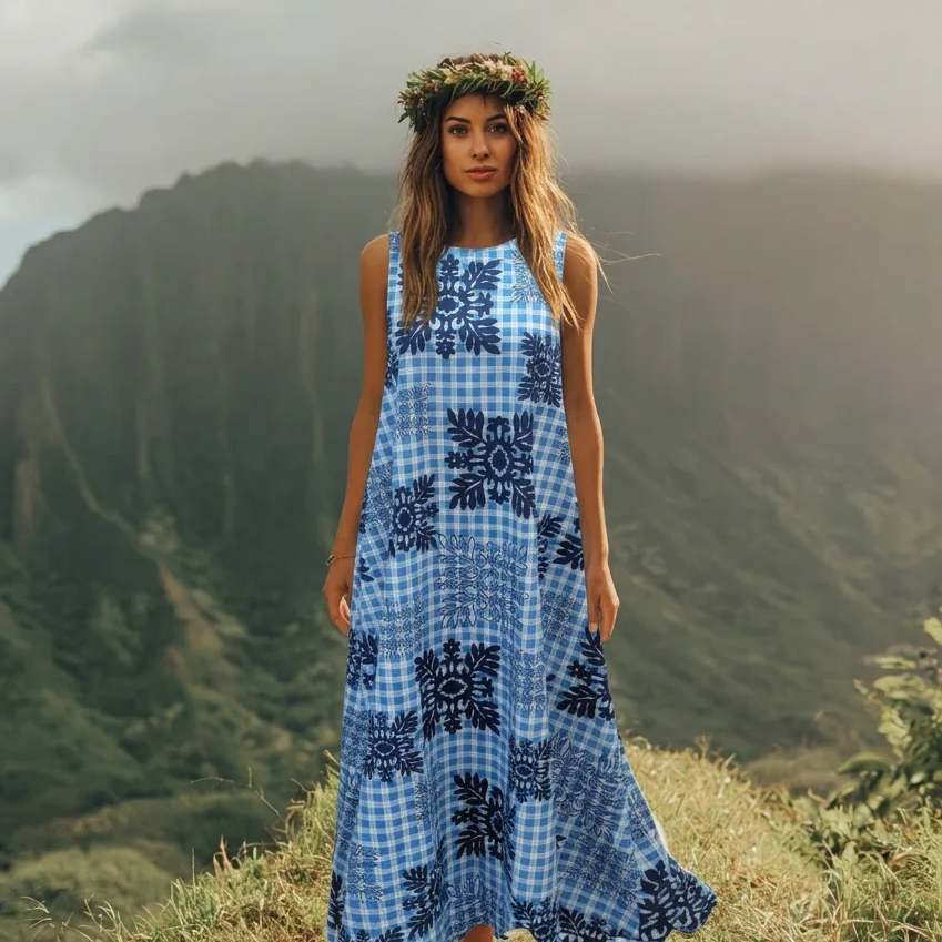 Palaka Hawaiian Quilt Print 2-Way Neck A-Line Dress / MR143 | Muumuu Mall by Muumuu Rainbow Palaka Hawaiian Quilt Print 2-Way Neck A-Line Dress / MR143 | Muumuu Mall by Muumuu Rainbow