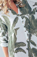 Palm Leaf Light Weight Breezy Shirt Dress - Blue and Green-5