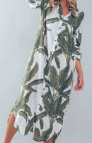 Palm Leaf Light Weight Breezy Shirt Dress - Blue and Green-6