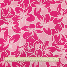 Pink Plumeria Hawaiian Fabric – Polycotton Floral Print - 0